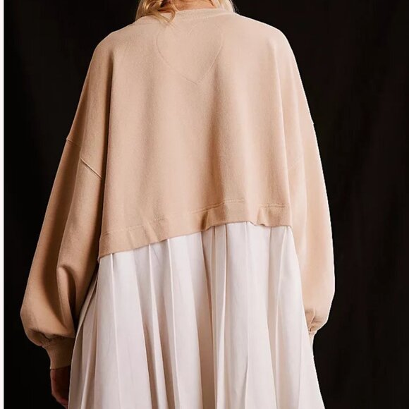 FREE PEOPLE Eleanor Slouchy Neutral Semolina Combo Sweatshirt Dress Size L NWT - Picture 4 of 9